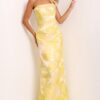 Elegant Strapless Gown with Sheen Floral Overlay 45289