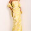 Elegant Strapless Gown with Sheen Floral Overlay 45289