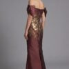 Off Shoulder Gown With Gold Floral Brocade Detail 45579