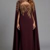 Embroidered Column Gown With Cape Sleeves 45582
