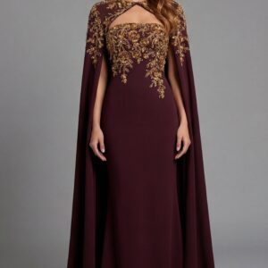Embroidered Column Gown With Cape Sleeves 45582