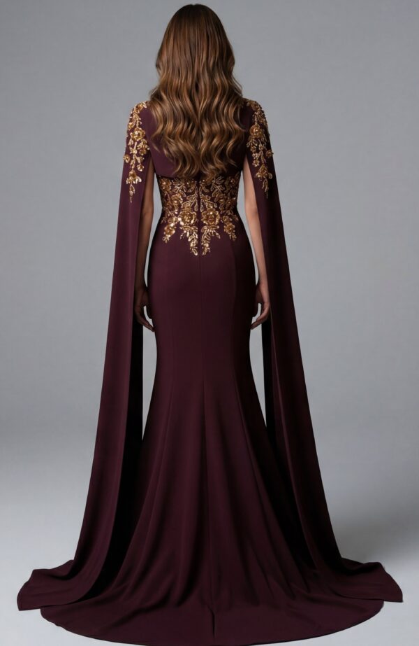 Embroidered Column Gown With Cape Sleeves 45582
