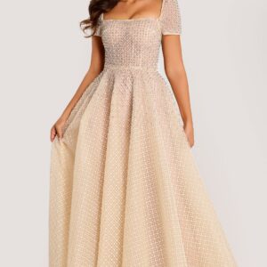 Beaded Ball Gown with Cap Sleeves 45790