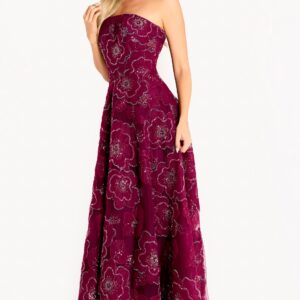 Strapless Ball Gown with Beaded Floral Appliques 46033