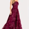 46033_BURGUNDY_14258.jpg Strapless Ball Gown with Beaded Floral Appliques 46033