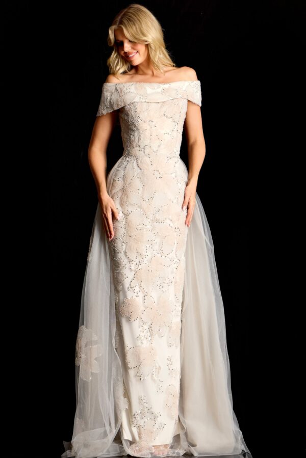 Embellished Gown With Sheer Overskirt 46034
