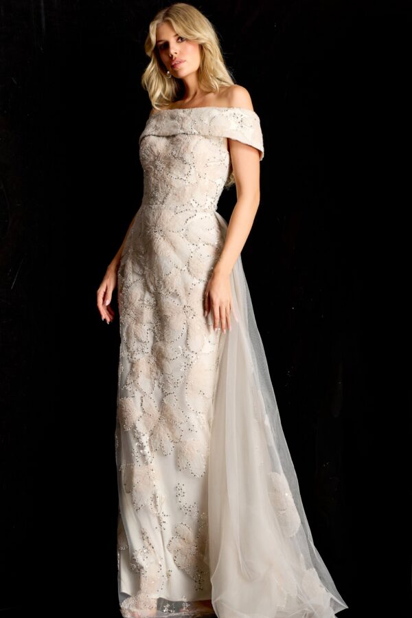 Embellished Gown With Sheer Overskirt 46034
