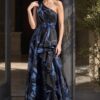 Floral Print One Shoulder A Line Gown 46319