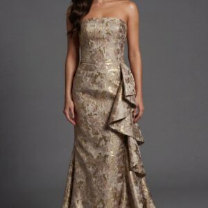 46517-1.jpg Brocade Gown With Draped Side Detail 46517