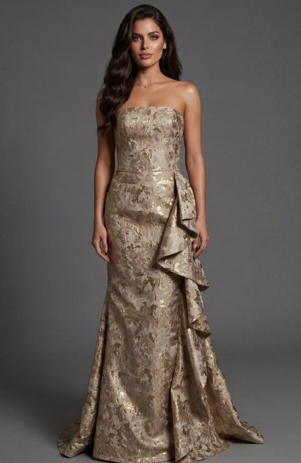 Brocade Gown With Draped Side Detail 46517