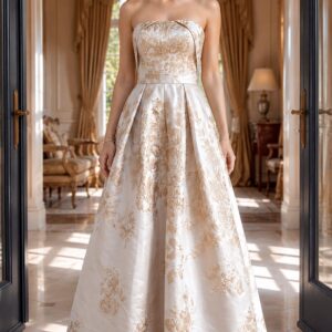 Floral Brocade Strapless A Line Gown 46550
