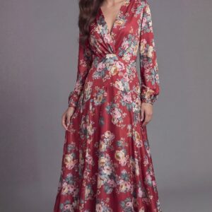 Floral Long Sleeve Maxi Dress with Twist Front Waist 46691