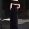 Square Neck Velvet Gown With Cap Sleeves 47104