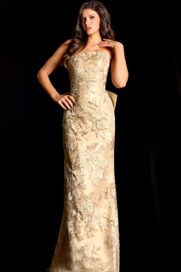 Embroidered Evening Gown with Oversized Bow 47219