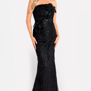 Strapless Beaded Gown With 3D Floral Appliqués 47380