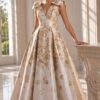 Brocade Cap Sleeve A Line Gown 47491