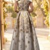 Brocade Cap Sleeve A Line Gown 47491
