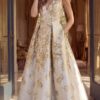 Brocade Cap Sleeve A Line Gown 47491