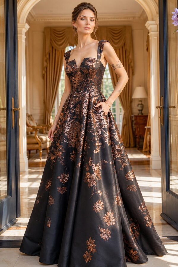 Floral Brocade Strapless Ball Gown 47590