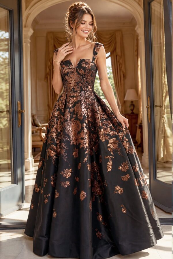 Floral Brocade Strapless Ball Gown 47590