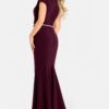 47619_PLUM_13609.jpg Fitted Gown With Rhinestone Bow Accents 47619
