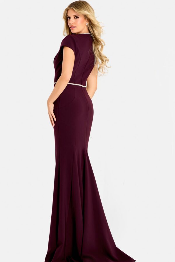 47619_PLUM_13609-scaled-scaled-1.jpg Fitted Gown With Rhinestone Bow Accents 47619