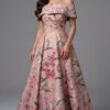 47629-front.jpg Off Shoulder Floral Ball Gown With Structured Bodice 47629