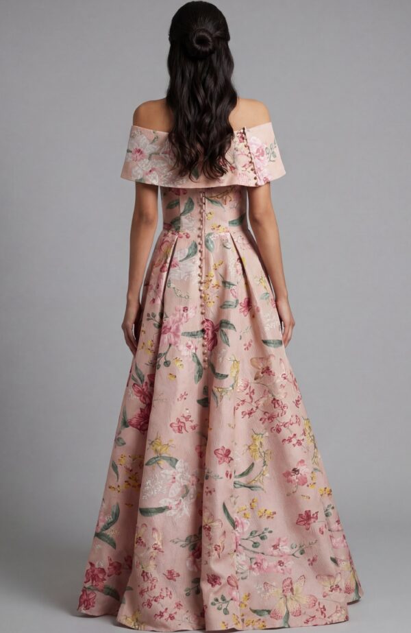 47629A_BACK.jpg Off Shoulder Floral Ball Gown With Structured Bodice 47629