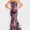 Strapless Floral Jacquard Gown With Front Slit 48186