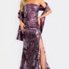 Strapless Floral Jacquard Gown With Front Slit 48186