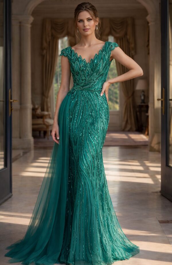 48413-90-2.jpg Beaded V Neck Sheath Gown 48413
