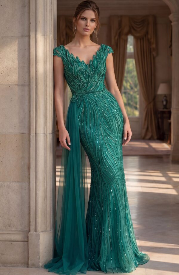 48413_front-8.jpg Beaded V Neck Sheath Gown 48413