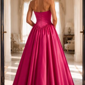 Strapless Satin Ball Gown With Gathered Skirt 48482