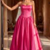 Strapless Satin Ball Gown With Gathered Skirt 48482