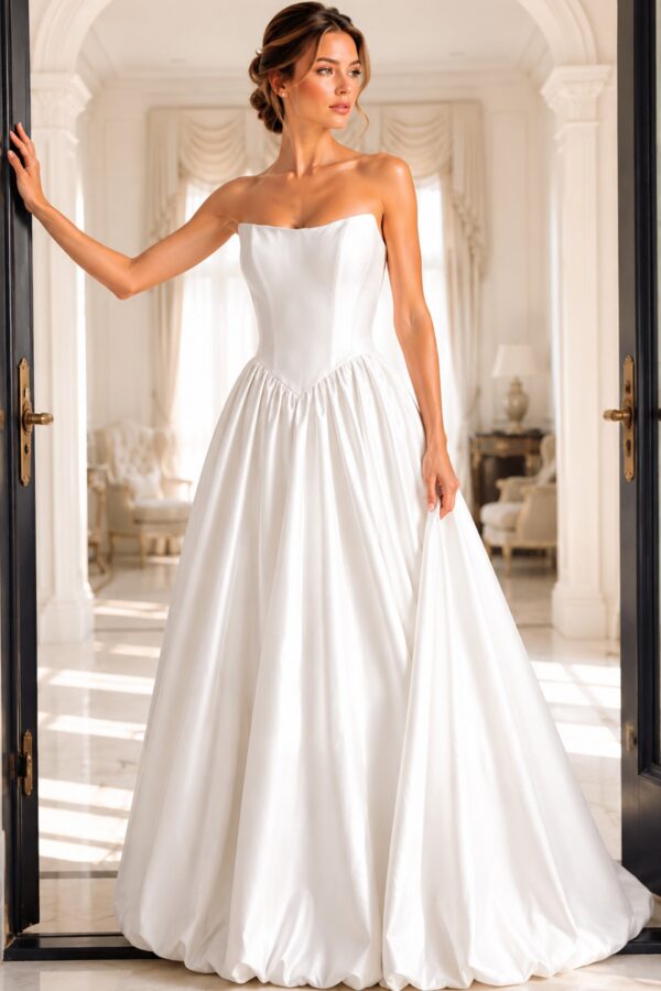Strapless Satin Ball Gown With Gathered Skirt 48482