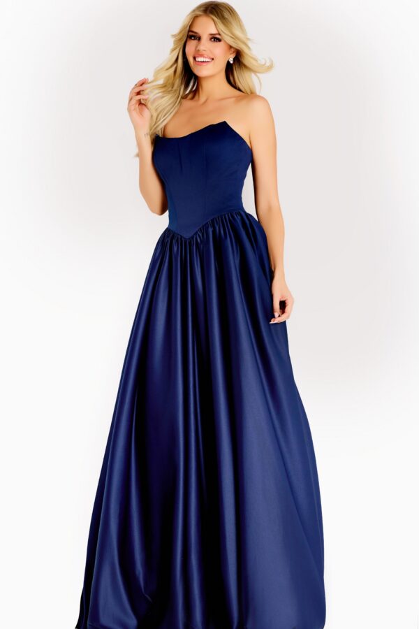 Strapless Satin Ball Gown With Gathered Skirt 48482