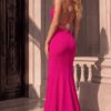 48663-pink-backless.jpg Plunging Neck Open Back Fitted Gown 48663