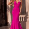 48663-pink-front-jersey.jpg Plunging Neck Open Back Fitted Gown 48663