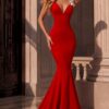 48663-red-front.jpg Plunging Neck Open Back Fitted Gown 48663
