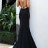 48663_Black_1.jpg Plunging Neck Open Back Fitted Gown 48663