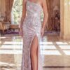 48711-7.jpg One Shoulder Embellished Gown With Front Slit 48711