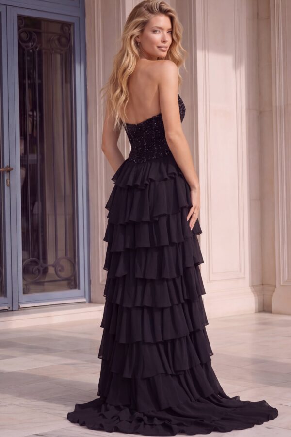 48992-3.jpg Beaded Gown with High Slit and Ruffle Details 48992
