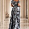 Floral Print One Shoulder Slit Gown 49564