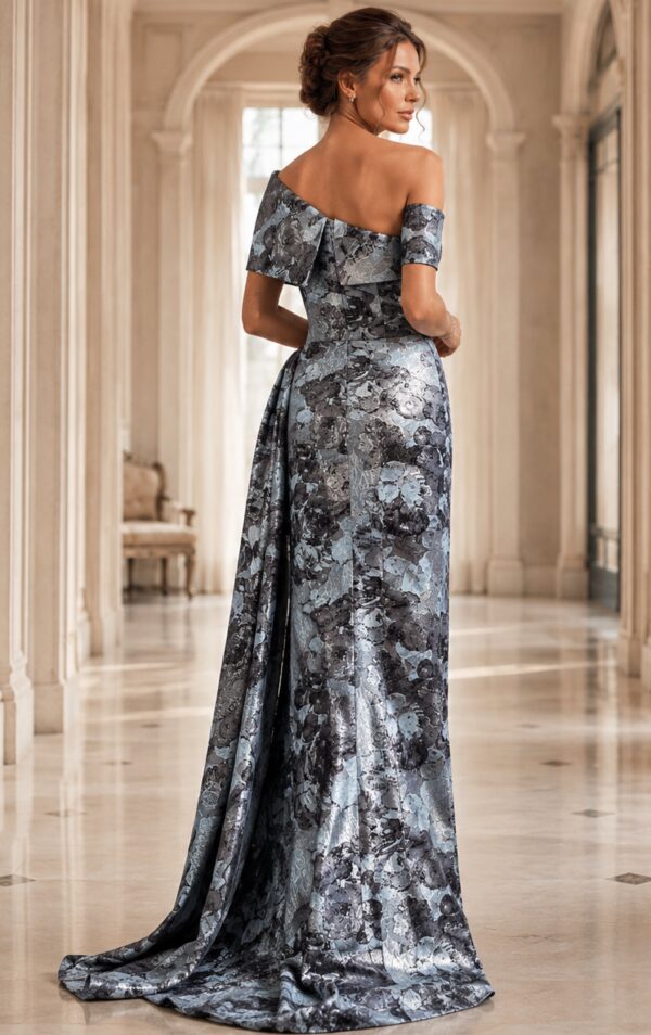 Floral Print One Shoulder Slit Gown 49564
