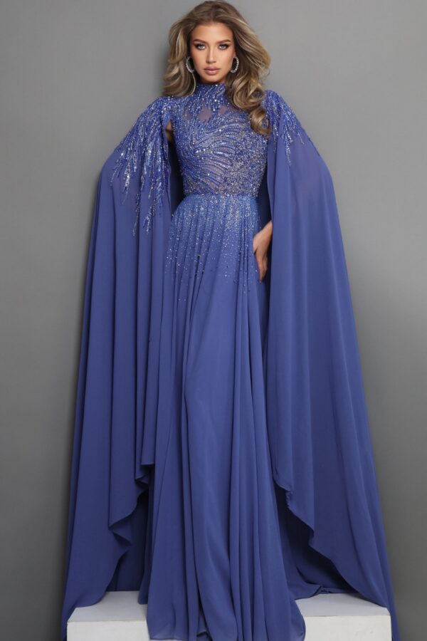 Beaded Cape Sleeves A Line Dress 49742