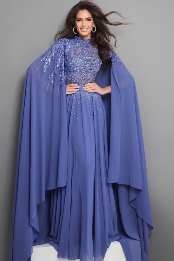 Beaded Cape Sleeves A Line Dress 49742