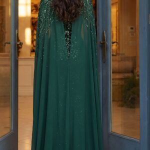 Beaded High Neck Cape A Line Chiffon Gown 49743