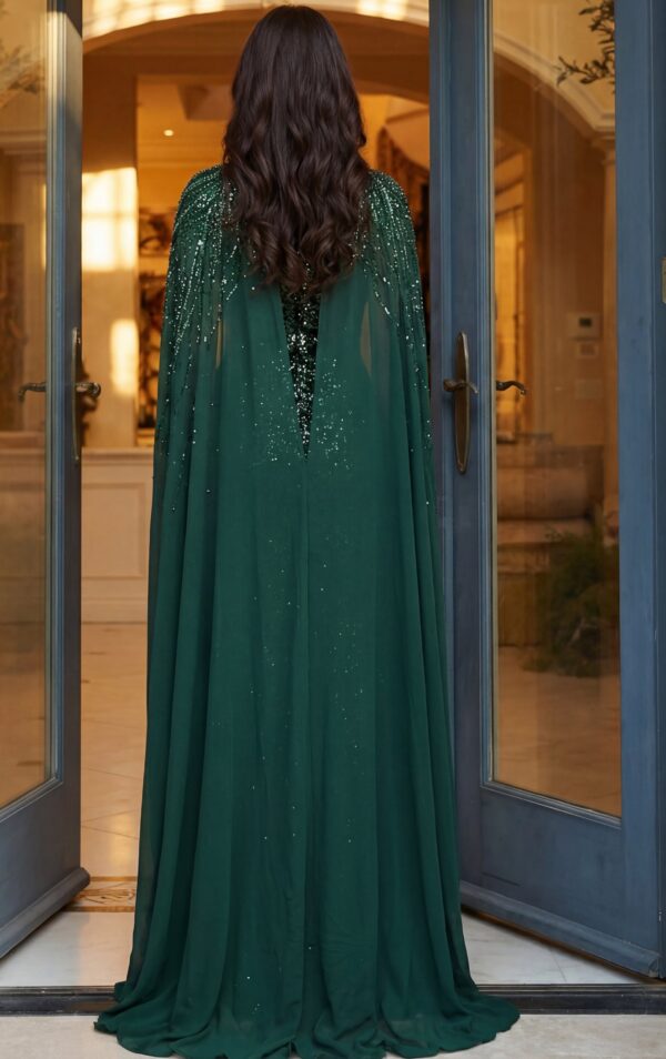 49743-2.jpg Beaded High Neck Cape A Line Chiffon Gown 49743