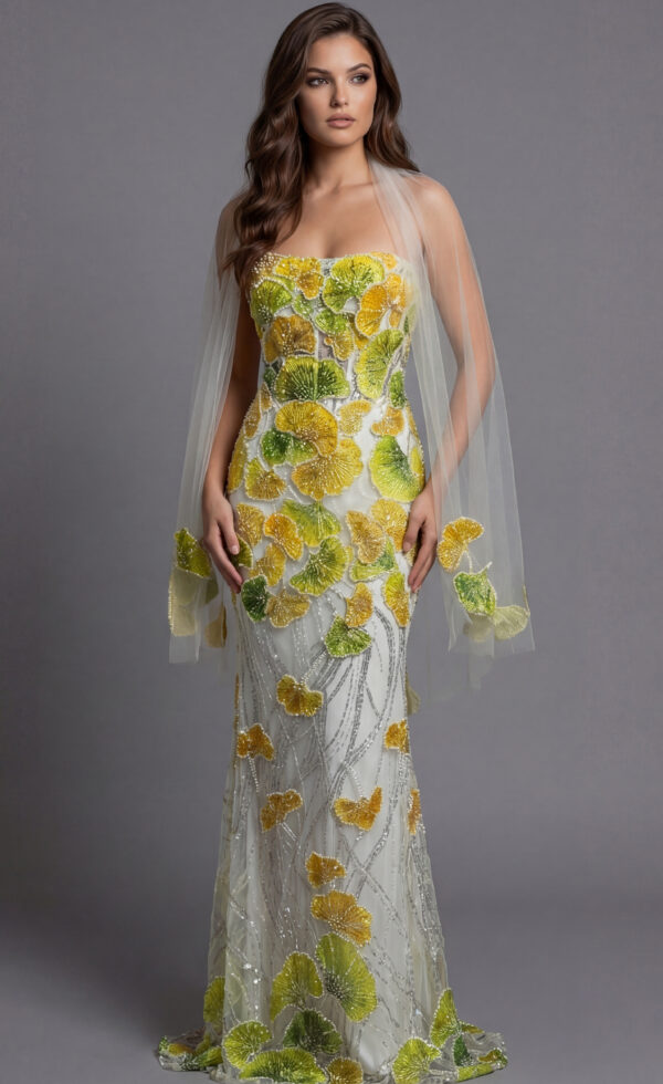 Strapless Floral Embellished Mermaid Gown 49884