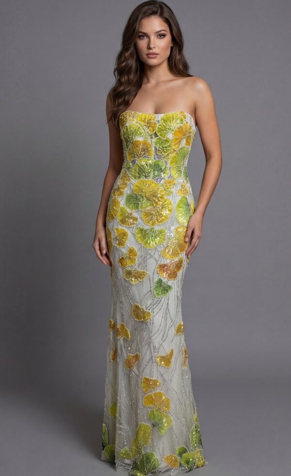 Strapless Floral Embellished Mermaid Gown 49884